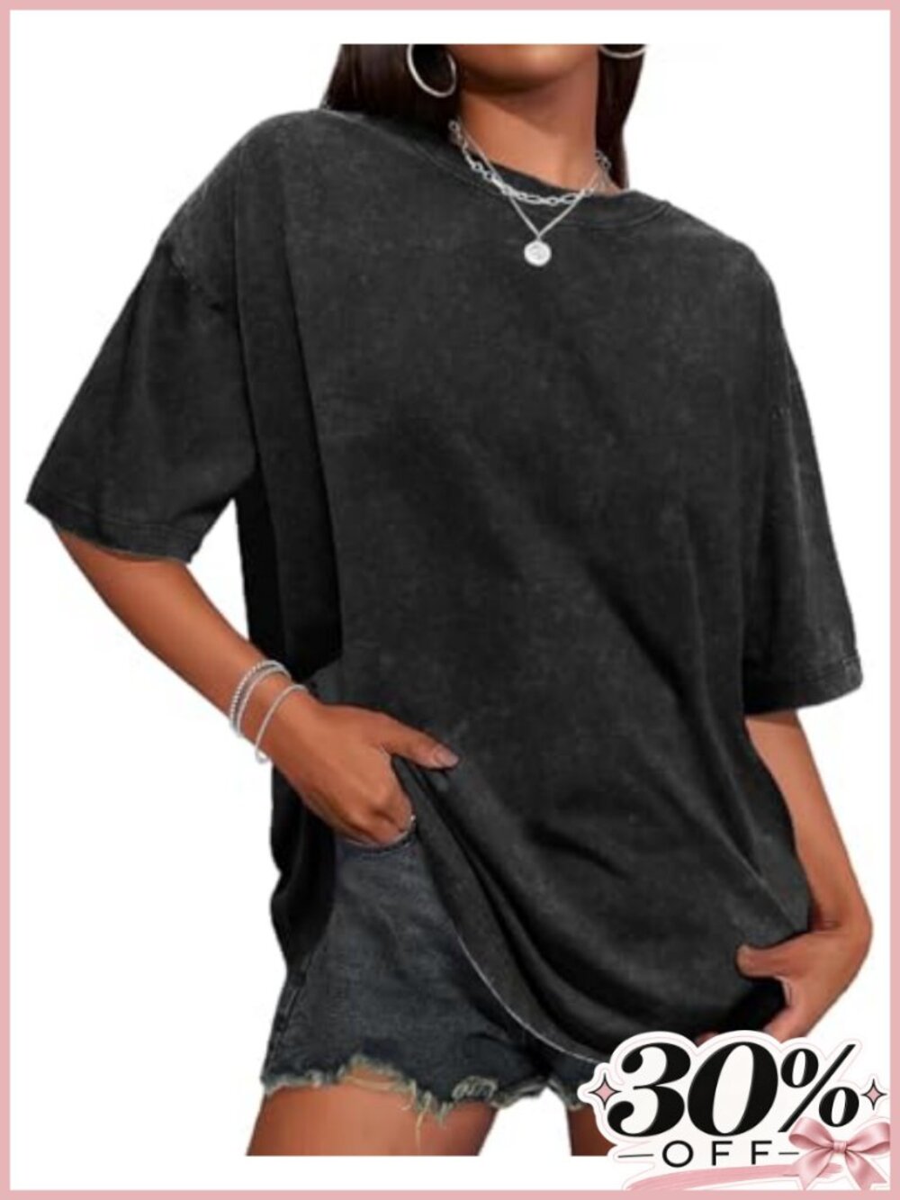 Oversized Washed Cotton Tee for Women Short Sleeve Casual Crewneck Tshirt